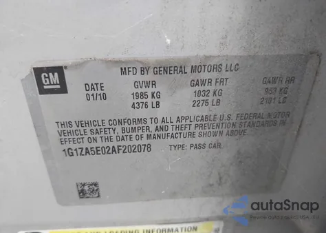 2010 Chevrolet Malibu Ls from USA, damaged, VIN 1G1ZA5E02AF202078